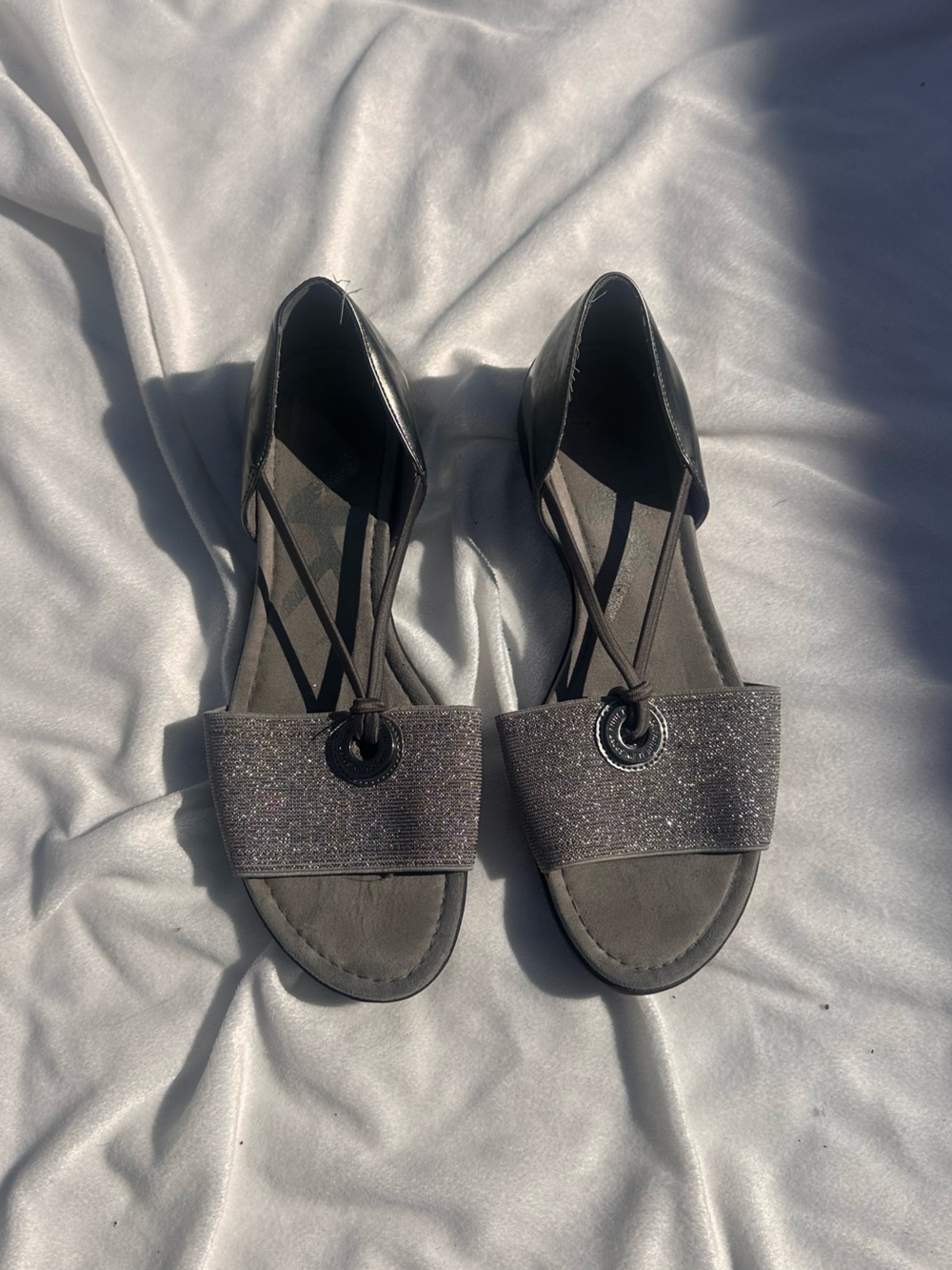 Anne Klein Silver-Gray Glitter Strap Sandals